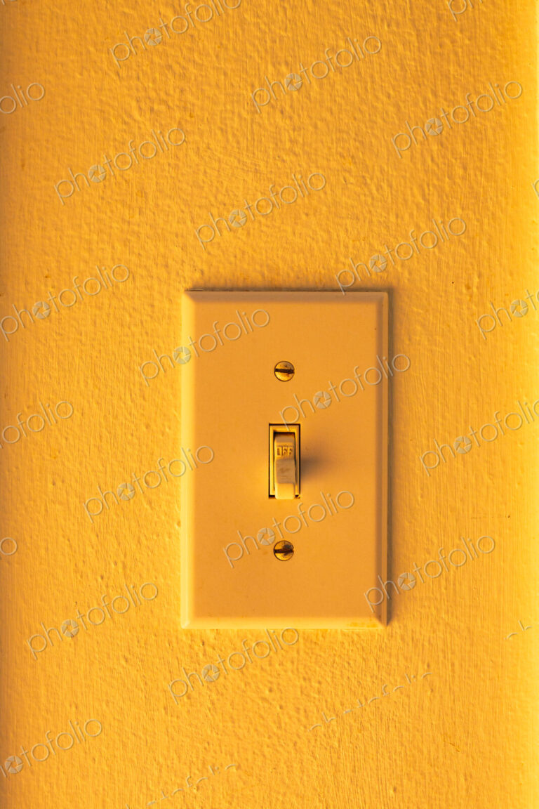 An orange wall and an orange rocker electric light switch,
