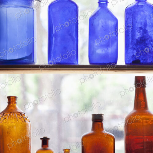 Antique Bottles In Window
