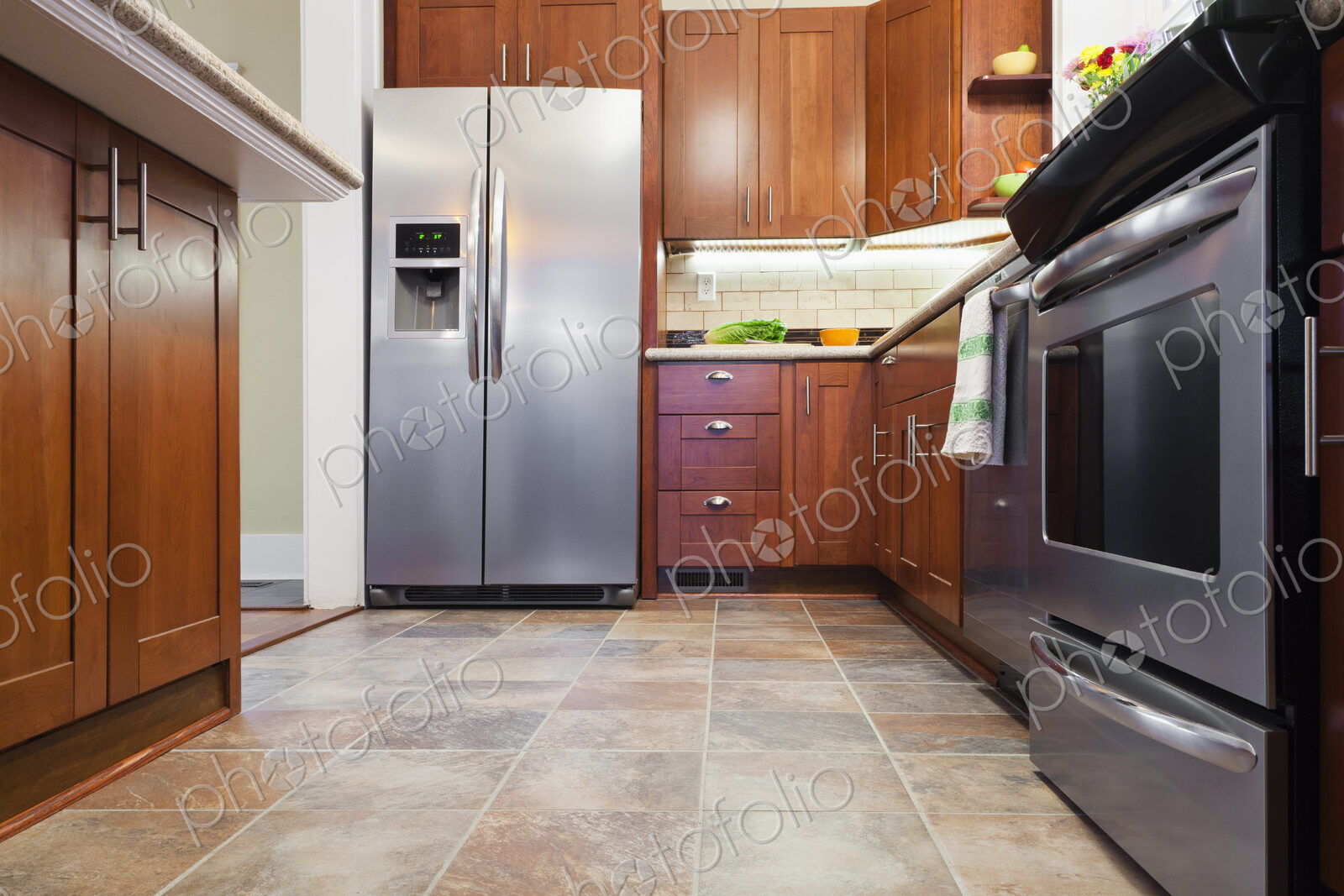 Appliances and cabinets in kitchen