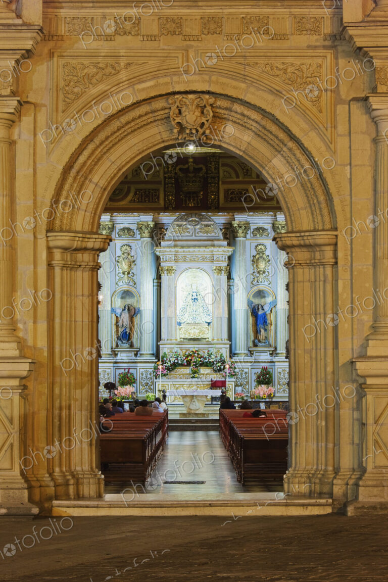 Arched entrance, door to an ornate church interior