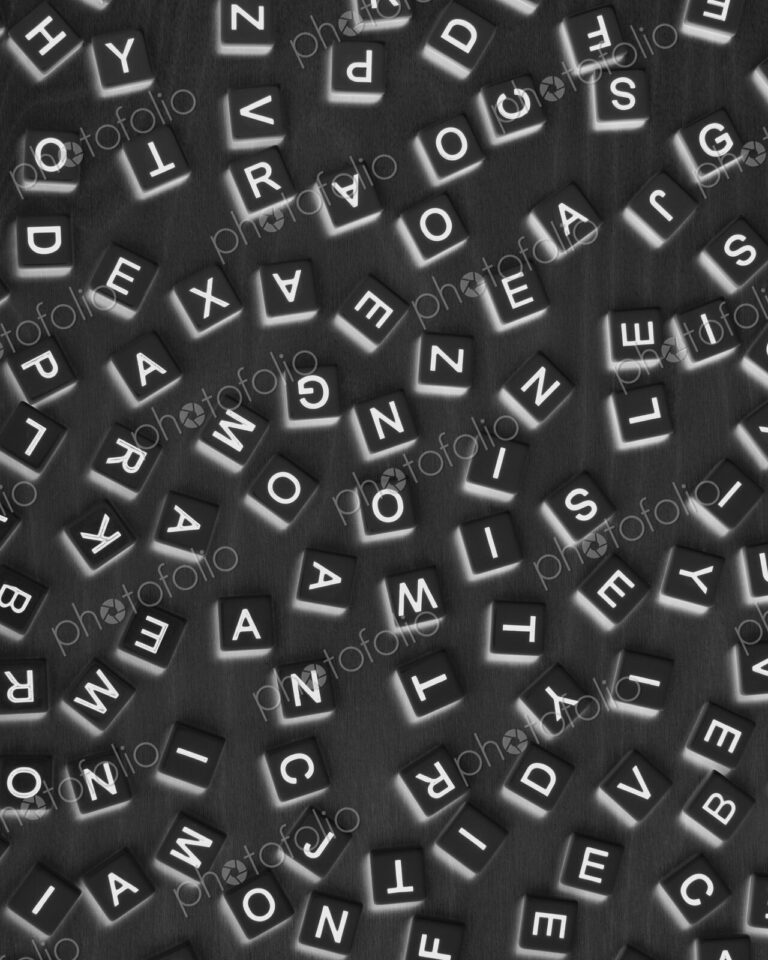 Arrangement of small blocks of scattered letters
