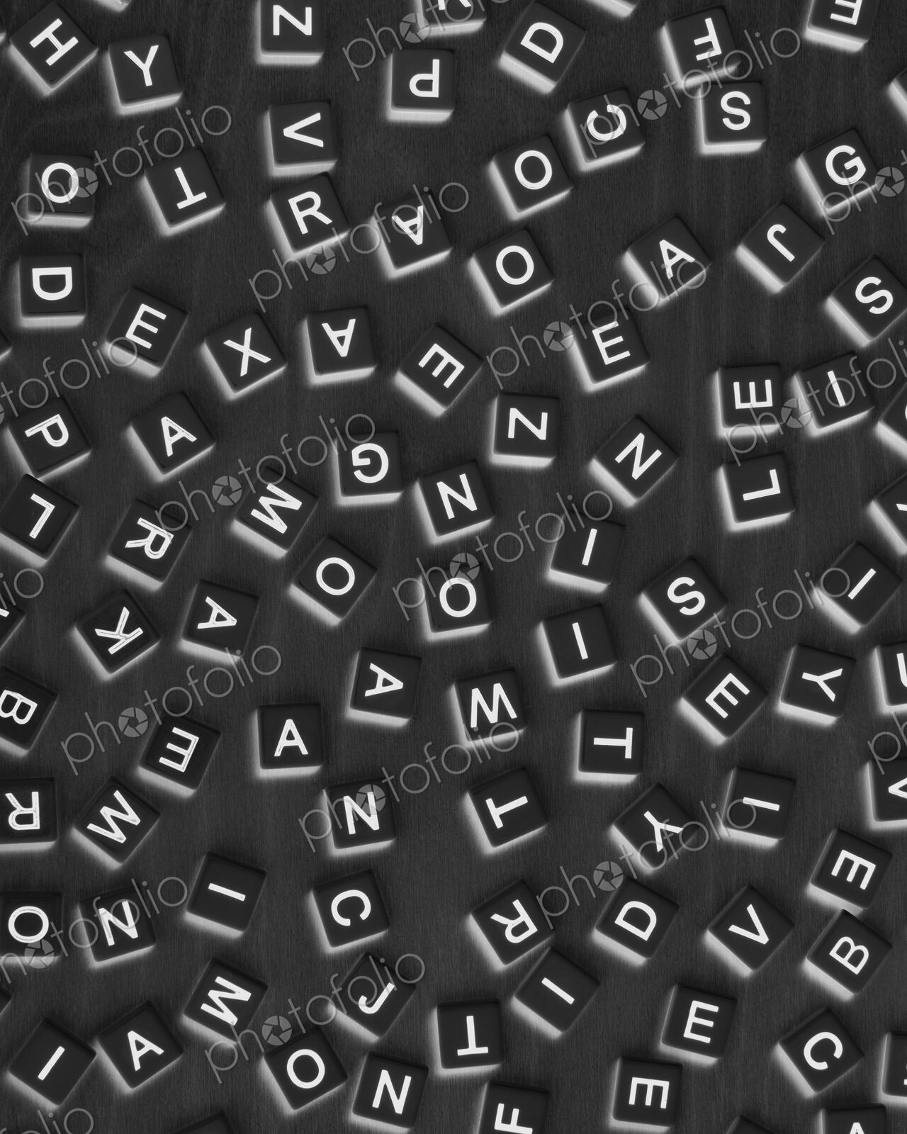 Arrangement of small blocks of scattered letters