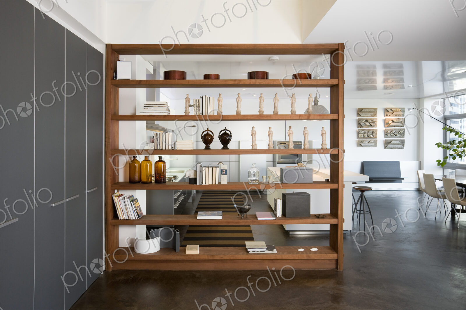 Art Objects on Wooden Shelving