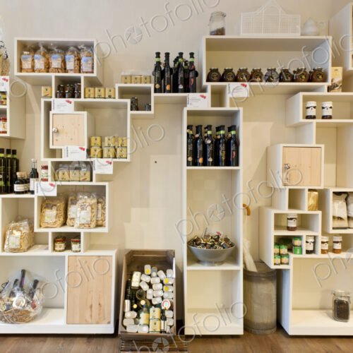 Artisan food roducts for sale displayed on shelves