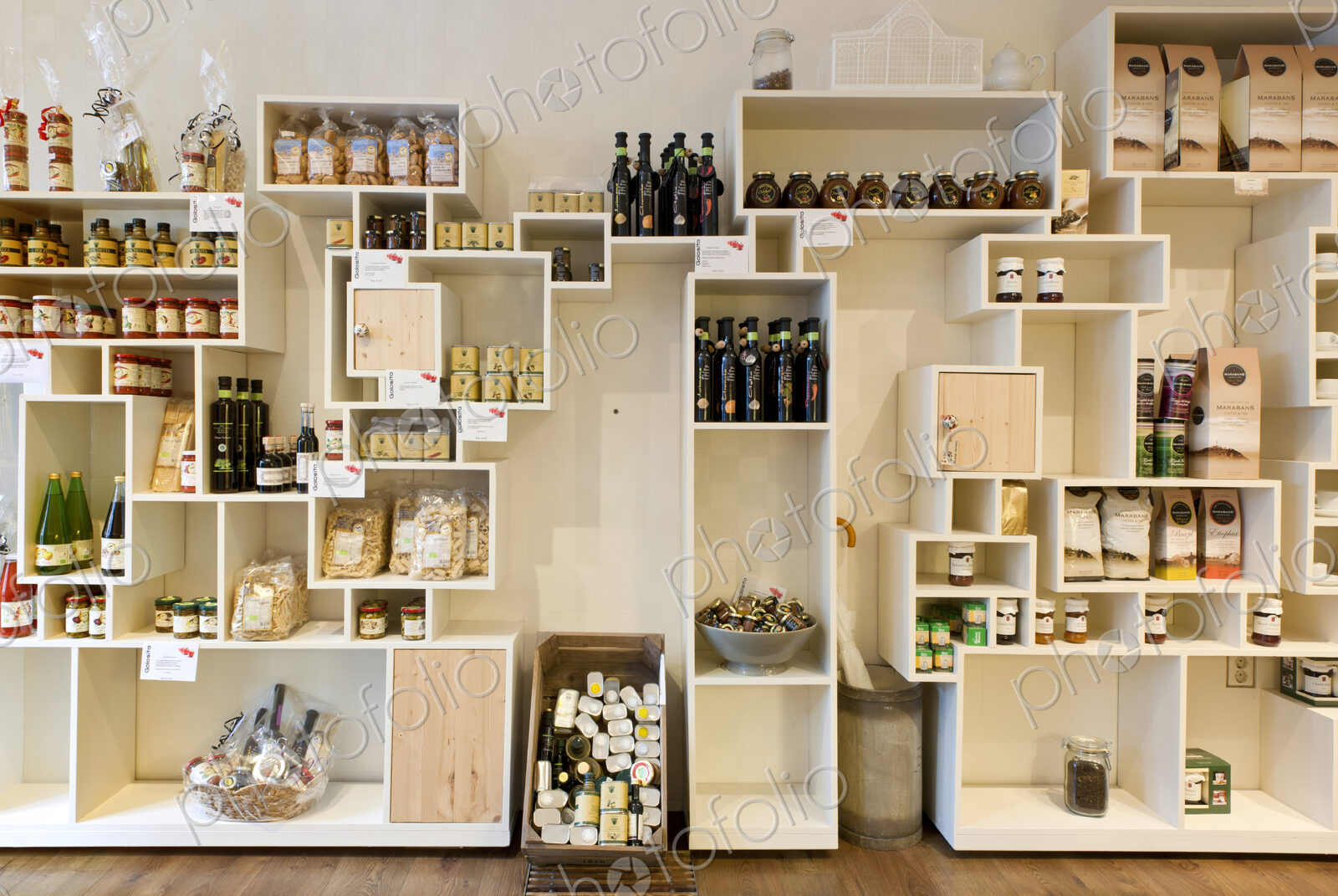 Artisan food roducts for sale displayed on shelves