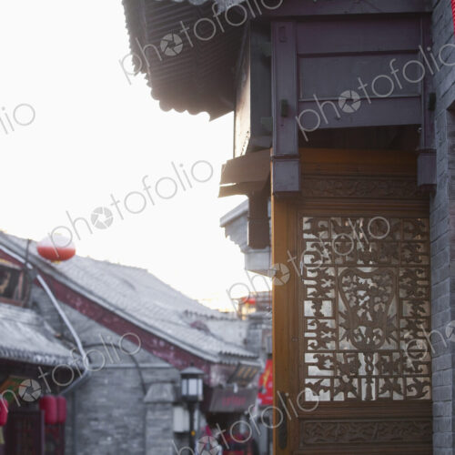 Asian Buildings With Red Lamps