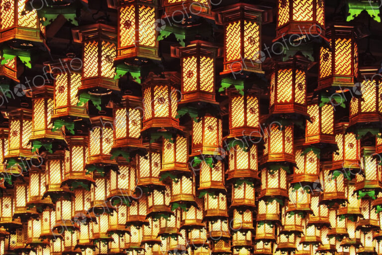 Asian Lanterns Suspended from a Ceiling