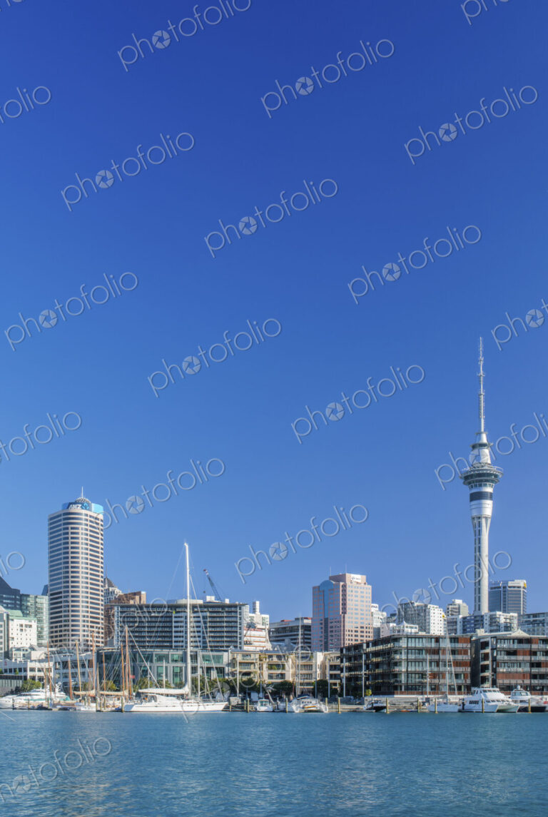 Auckland skyline on waterfront, Auckland, New Zealand