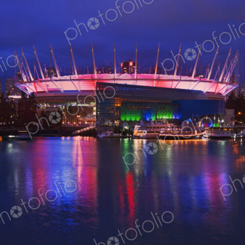 BC Place Stadium lit up at night on the Vancouver waterfront. BC Place Stadium lit up at night on the Vancouver waterfront.