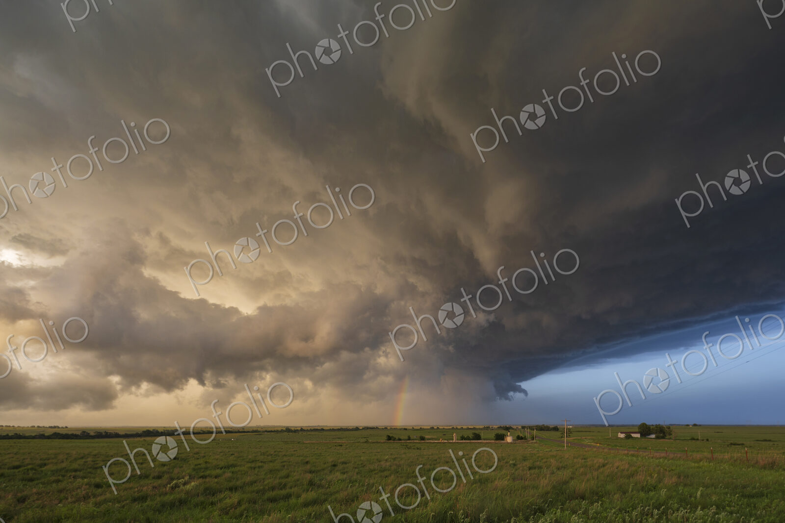 Back Side of a Tornado-Producing Supercell, blue sky on the horizon.