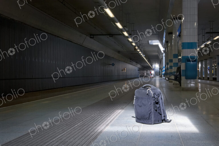 Backpack left unattended on an underground railway station in plain sight, under a…