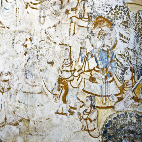 Bagore-Ki-Haveli museum, a close up of drawings and wall paintings on an interior… Bagore-Ki-Haveli museum, a close up of drawings and wall paintings on an interior…