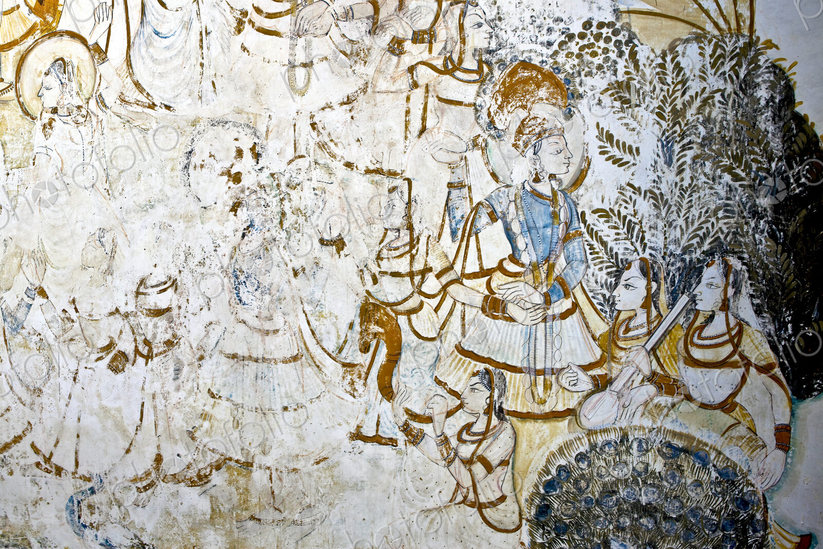 Bagore-Ki-Haveli museum, a close up of drawings and wall paintings on an interior…