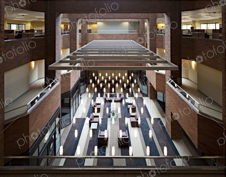 Balcony view of office lobby area