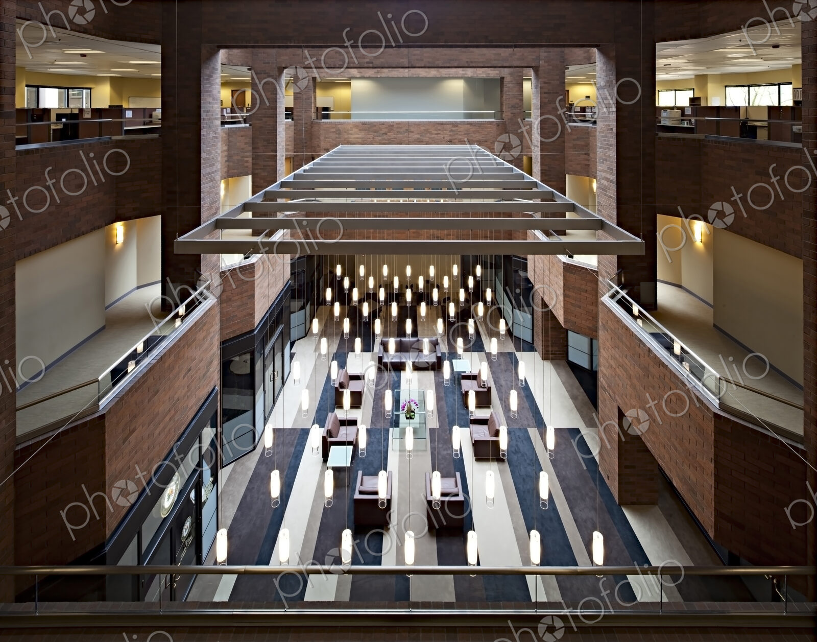 Balcony view of office lobby area
