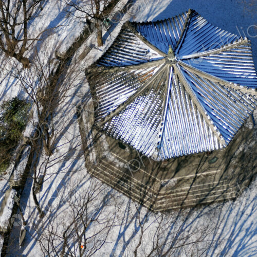Bandstand in snowy park, from above. Bandstand in snowy park, from above.