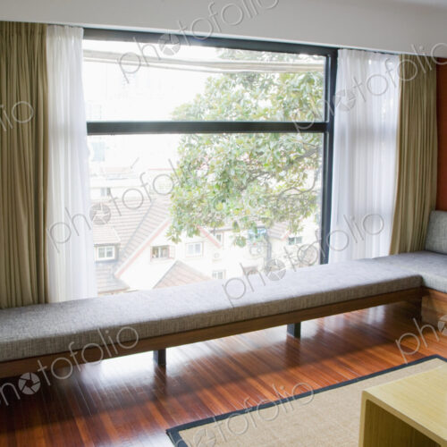 Banquette Seating in Living Room of a small flat