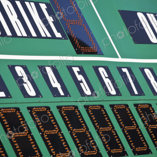 Baseball Scoreboard, green board and large letters and numbers