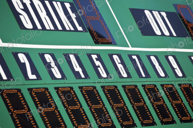 Baseball Scoreboard, green board and large letters and numbers