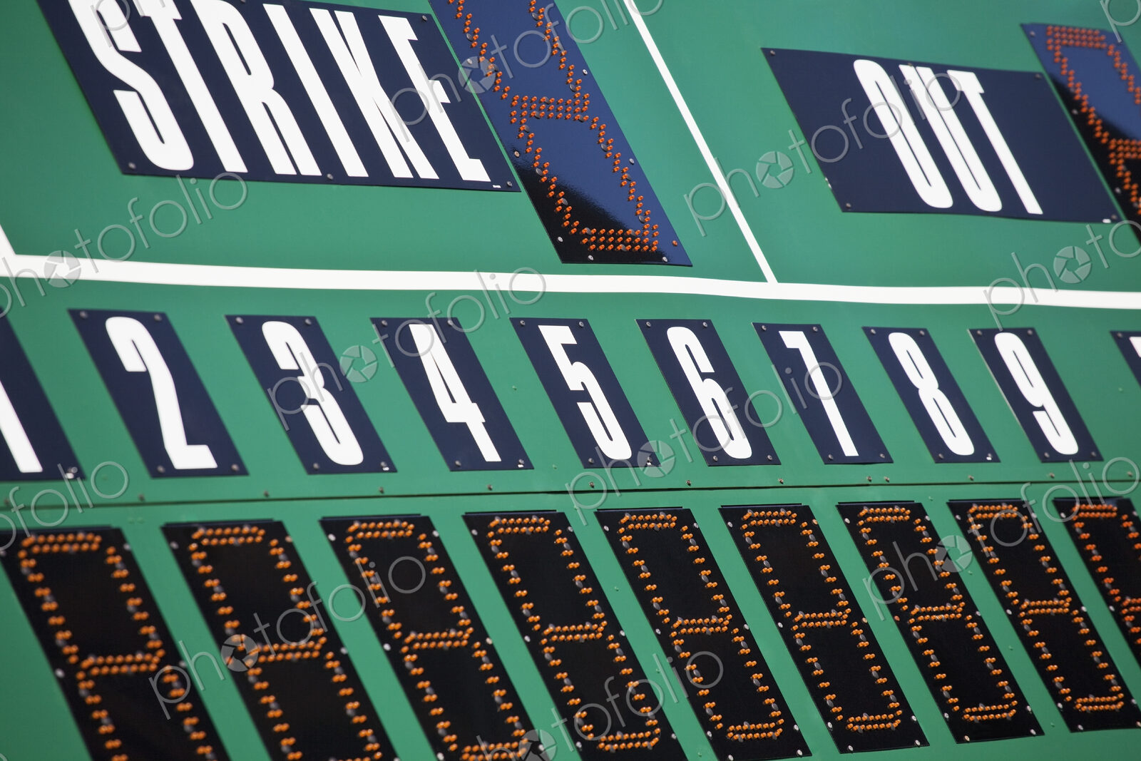 Baseball Scoreboard, green board and large letters and numbers
