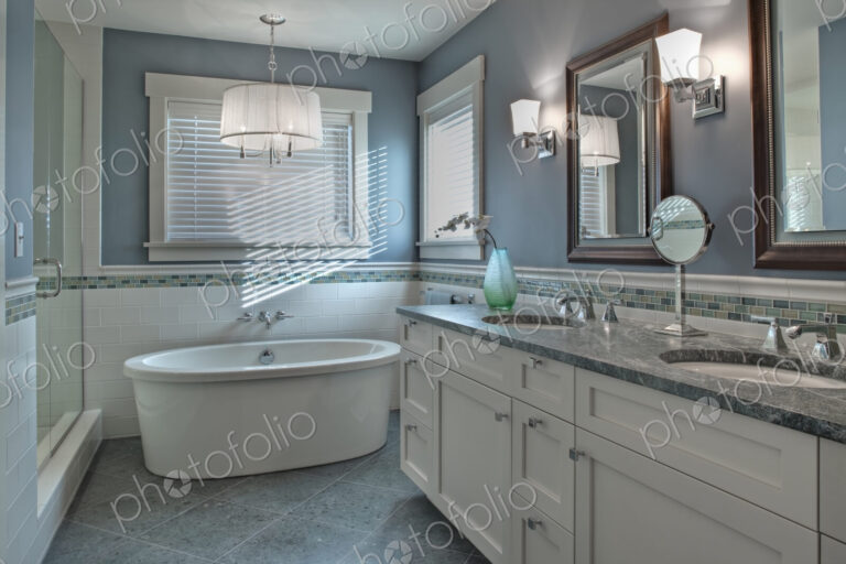 Bathtub, toilet and sink in modern bathroom