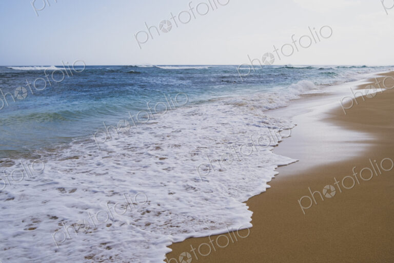 Beach and surf along Oahu's wild North Shore, waves breaking on the sand.