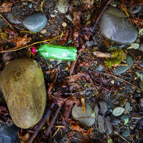 Beach debris (trash) on beach, Freshwater Bay beach, Port Angele