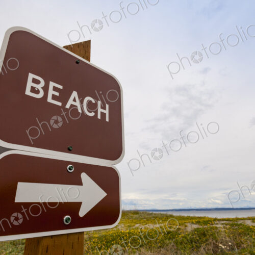 Beach sign, Fort Worden State Park, Port Townsend, an arrow sign to the beach. Beach sign, Fort Worden State Park, Port Townsend, an arrow sign to the beach.