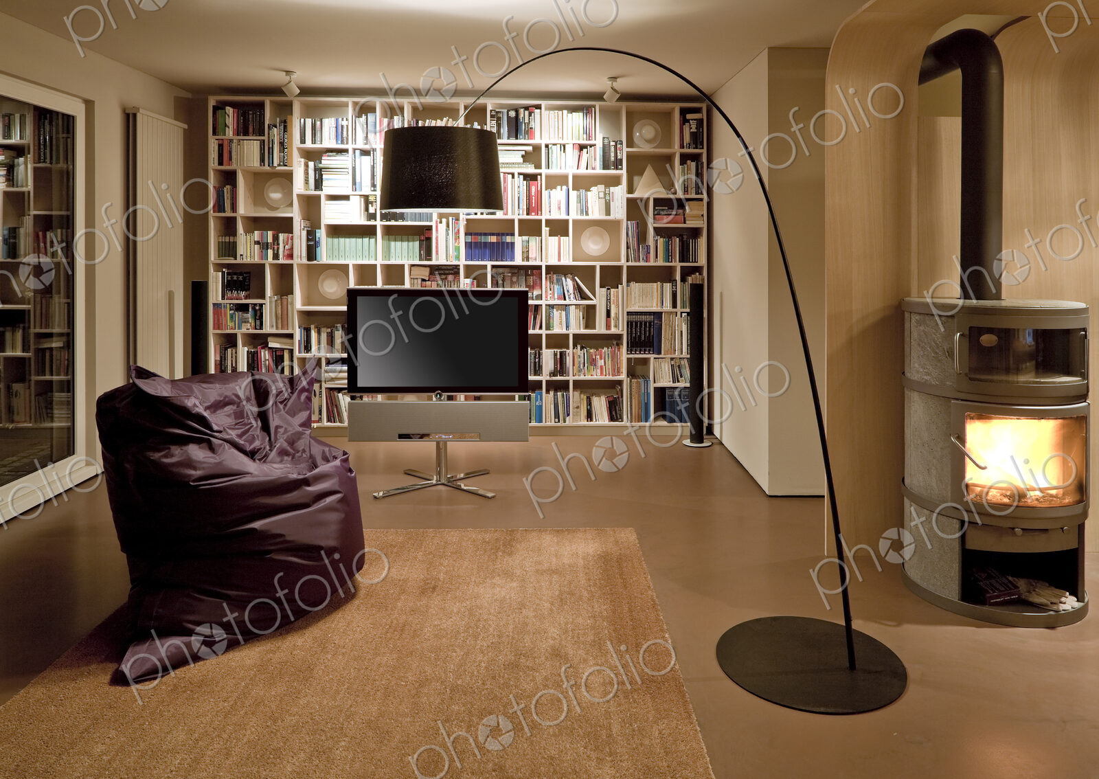 Bean bag chair and television in modern home