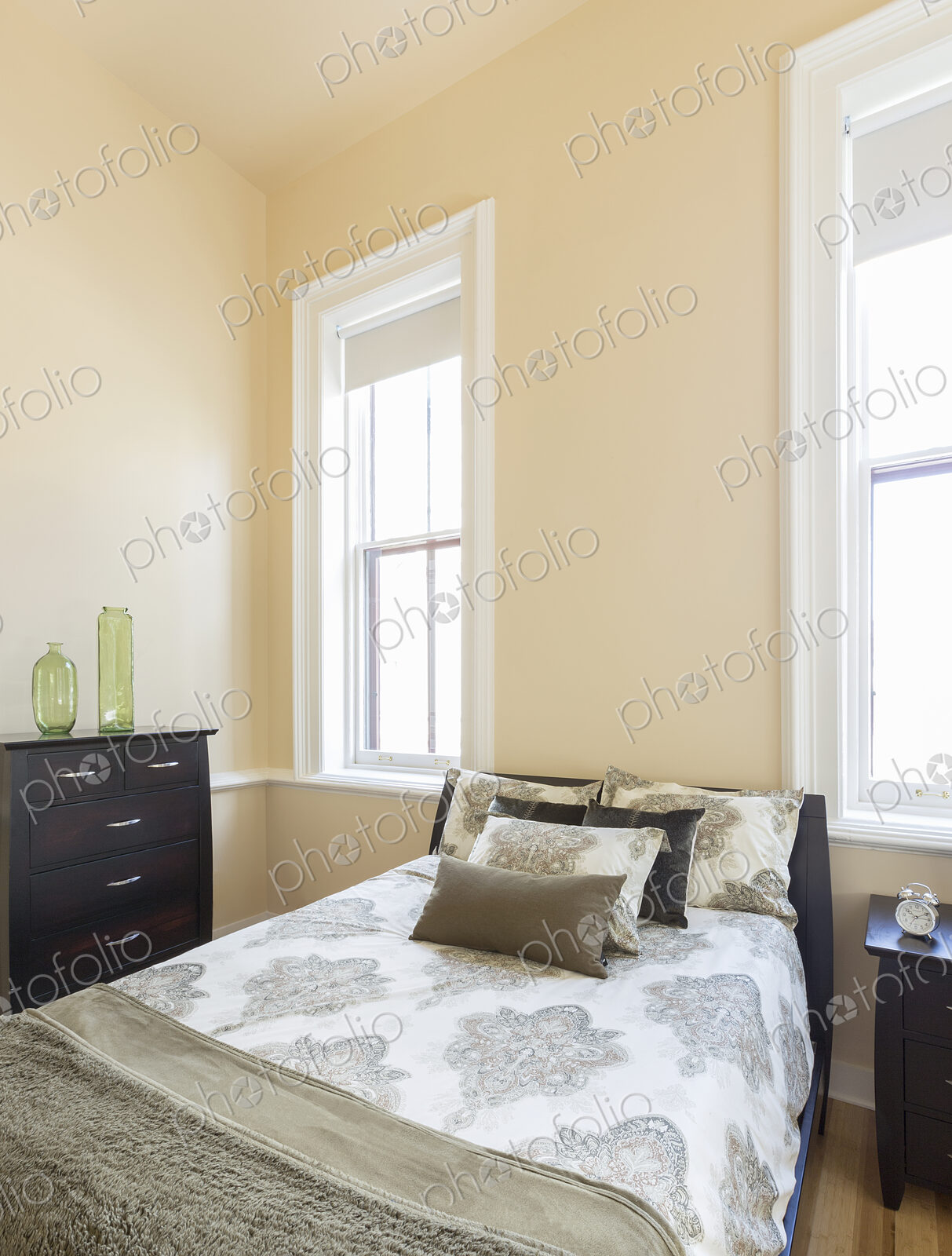 Bed and dresser in bedroom