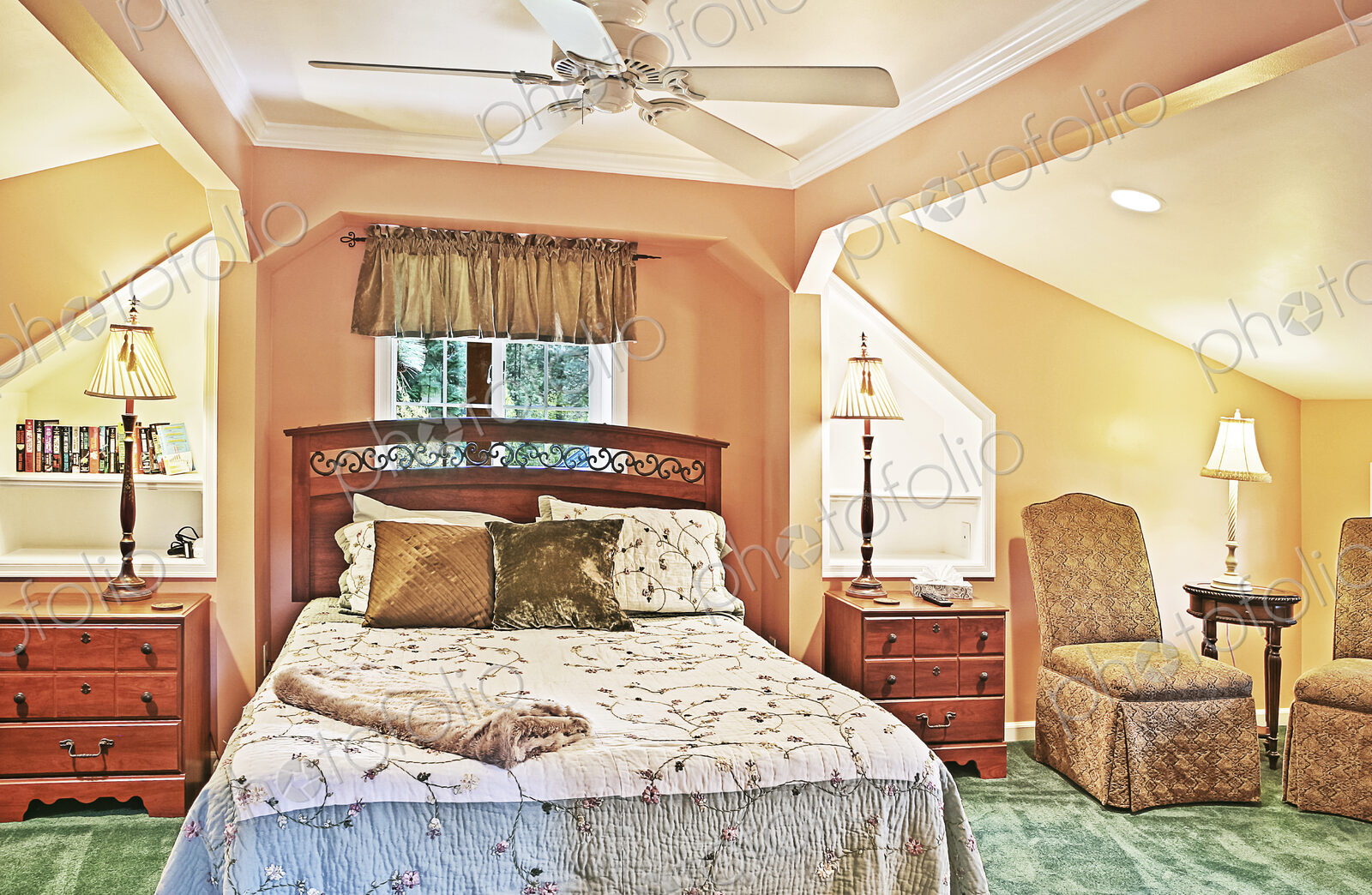 Bed and night stands in rustic bedroom