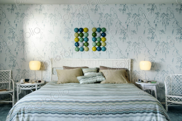 Bed and wall art in modern bedroom