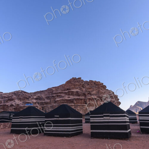Bedouin tents in the Wadi Rum desert wilderness in southern Jordan.