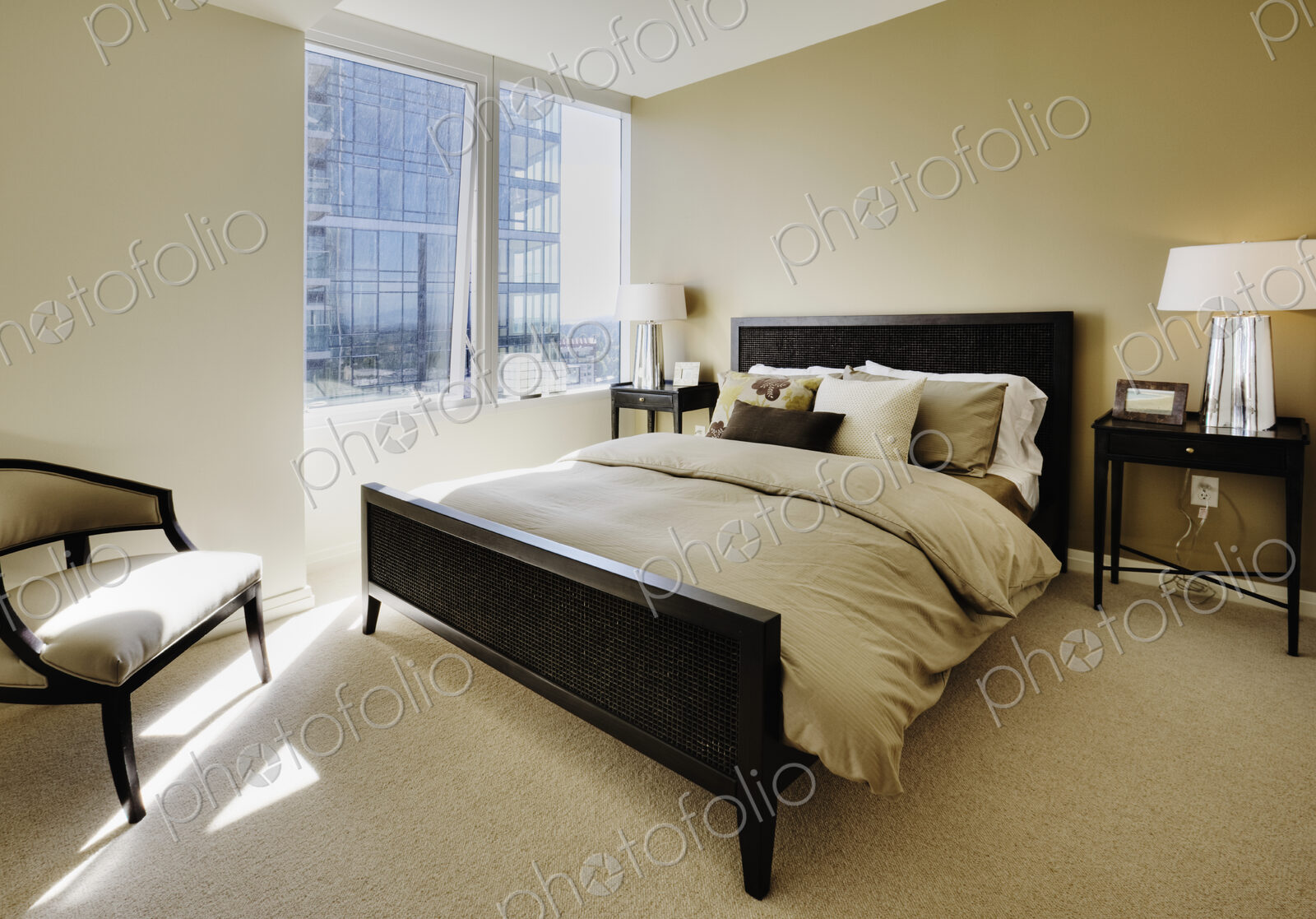 Bedroom in luxury highrise apartment
