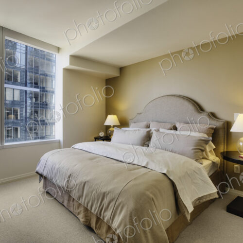 Bedroom of highrise apartment