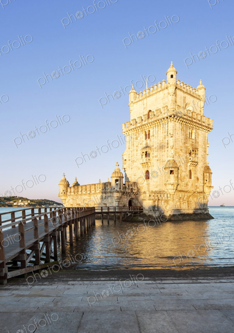 Belem Tower and pier on water, Lisbon, Lisbon, Portugal
