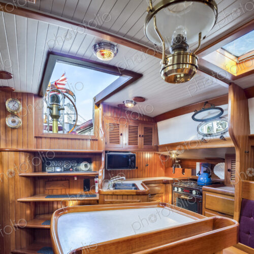Below deck kitchen on houseboat