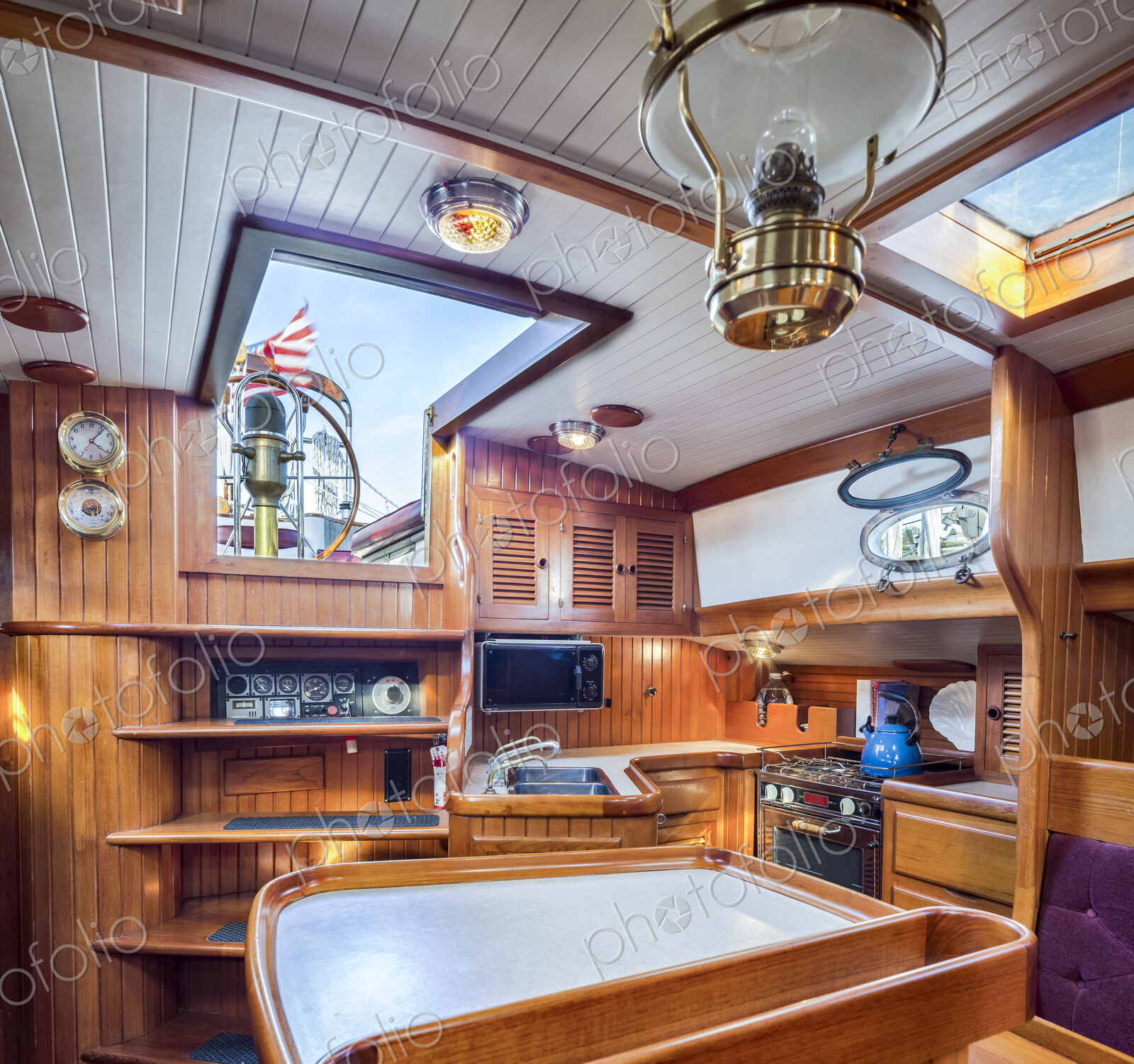 Below deck kitchen on houseboat