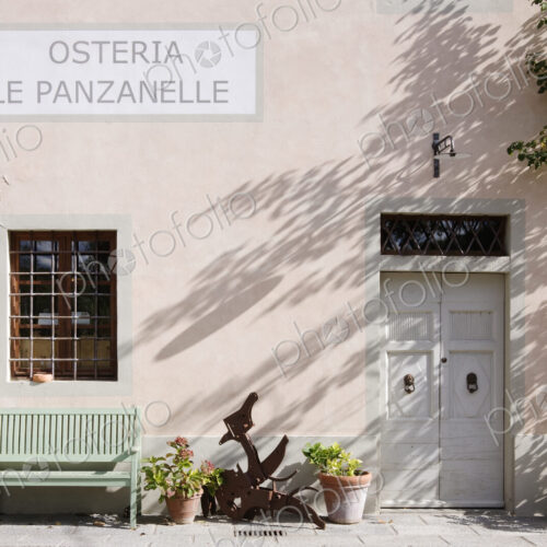 Bench Outside Osteria Le Panzanelle Restaurant and Inn