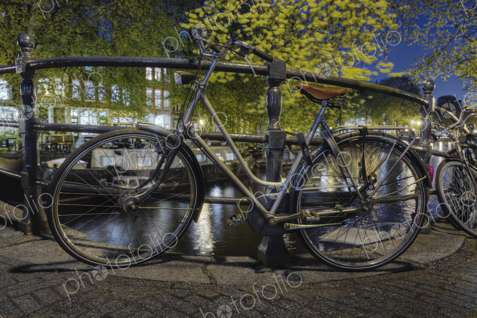 Bicycles Secured to Canal Railing