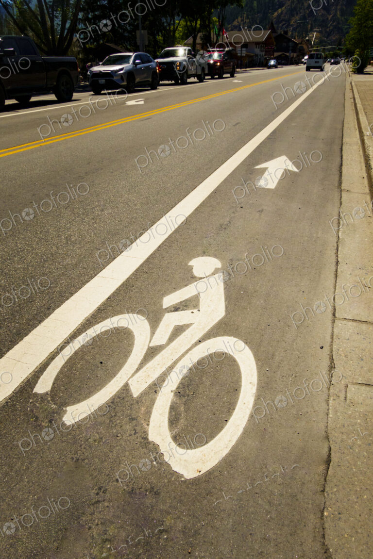 Bicycling path sign on a road surface, a dedicated cycle lane.
