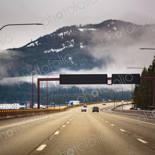 Blank LED traffic signs over Interstate 90 near Snoqualmie Pass Blank LED traffic signs over Interstate 90 near Snoqualmie Pass