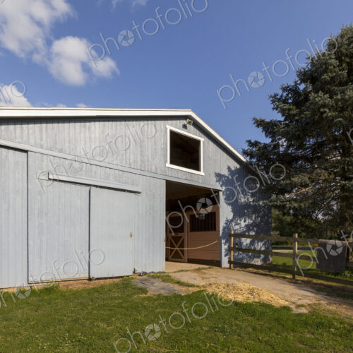 Blue barn on farm Blue barn on farm