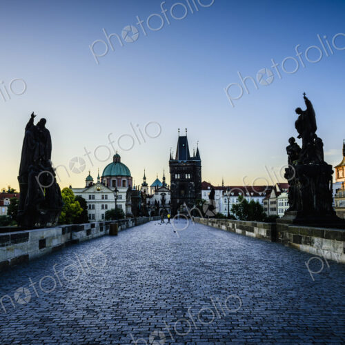 Blue sky over Prague street, Czech Republic Blue sky over Prague street, Czech Republic