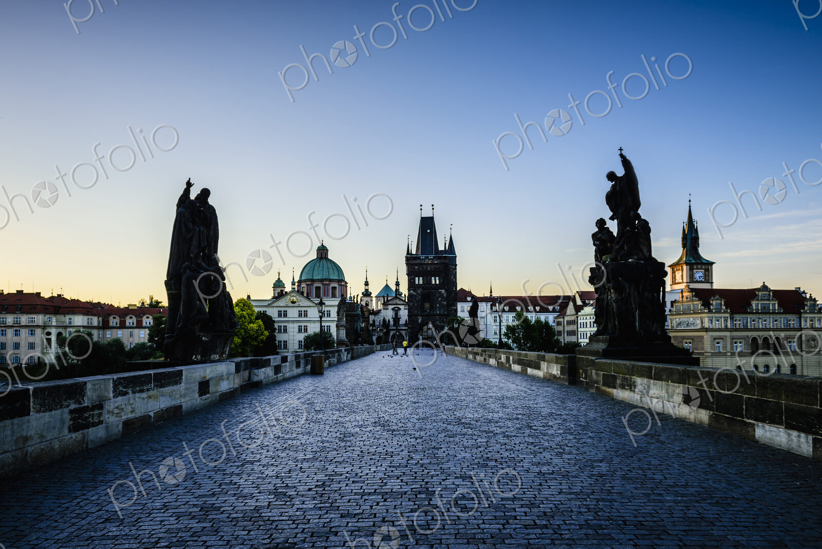 Blue sky over Prague street, Czech Republic