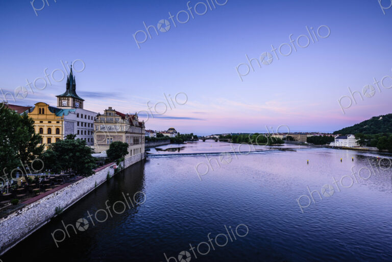 Blue sky over the city of Prague waterfront