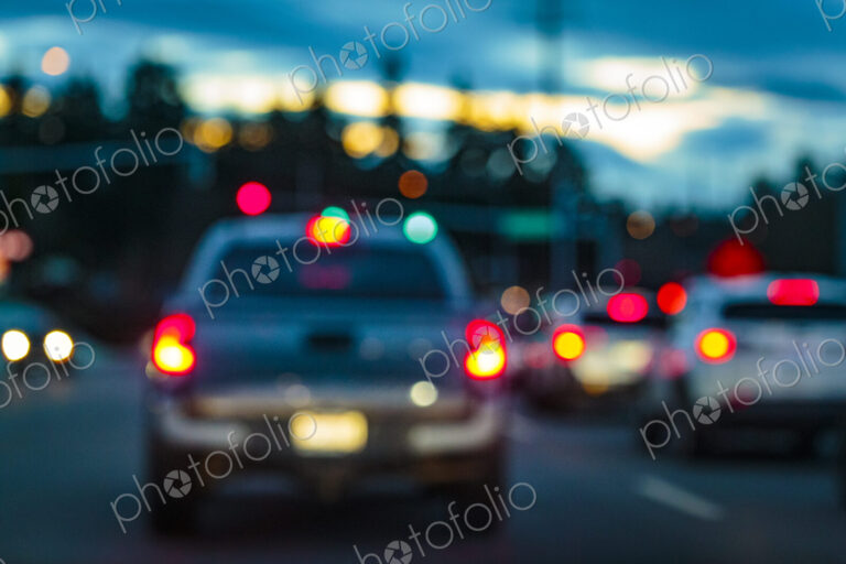 Blurred tail lights in urban road scene, Seattle