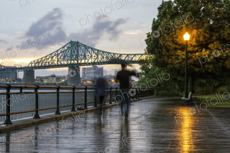 Blurred view of people on Montreal waterfront, Quebec, Canada