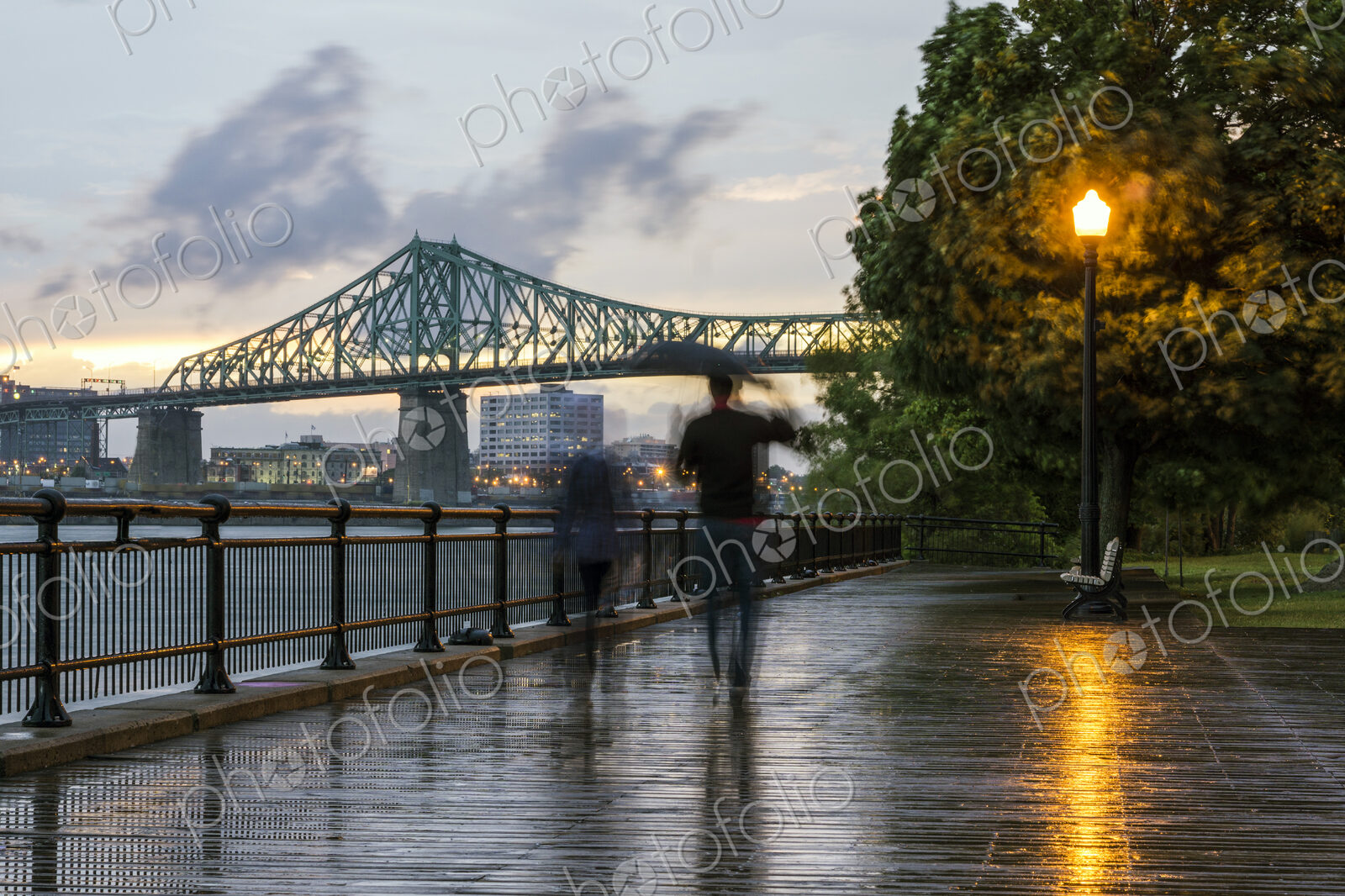 Blurred view of people on Montreal waterfront, Quebec, Canada