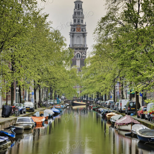Boats and Tree Lined Canal